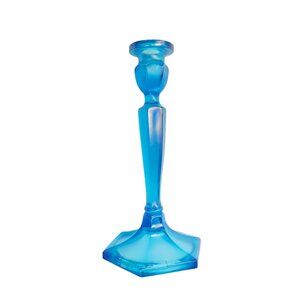Vintage Blue Candlestick Candle Holder 8.5" Fenton Iridescent Stretch Glass